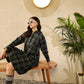 InWeave Green Black Check Mandarin Button Neck Dress - Swadesiicart