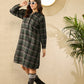 InWeave Green Black Check Mandarin Button Neck Dress - Swadesiicart