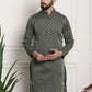 Sojanya Men Green & Beige Jacquard Silk Kurta | Swadesiicart