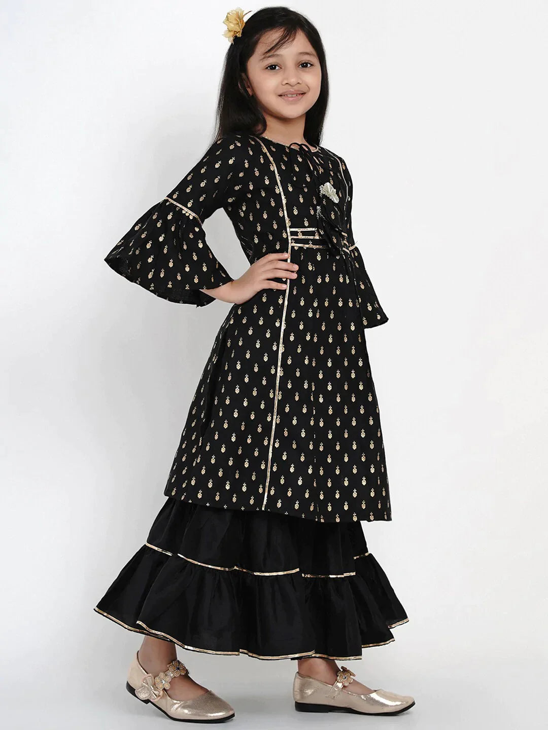 NOZ2TOZ Black Printed Kurta & Sharara Set For Girls | Swadesiicart