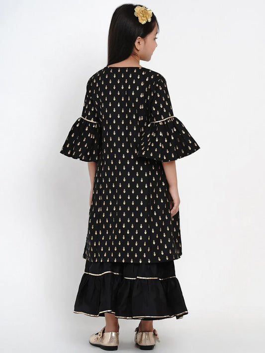 NOZ2TOZ Black Printed Kurta & Sharara Set For Girls | Swadesiicart