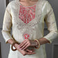 The52 Cream Embroidered Chanderi Silk Fabric Straight Kurta, Pant and Dupatta Set - Swadesiicart