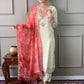 The52 Cream Embroidered Chanderi Silk Fabric Straight Kurta, Pant and Dupatta Set - Swadesiicart