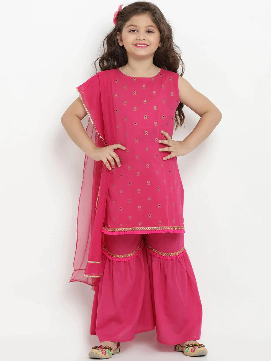 NOZ2TOZ Fuchsia Printed Kurta & Sharara Set with Dupatta For Girls | Swadesiicart