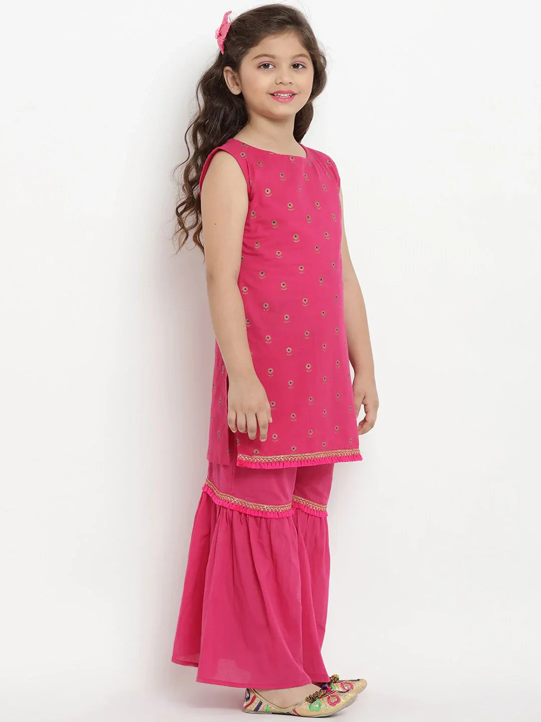 NOZ2TOZ Fuchsia Printed Kurta & Sharara Set with Dupatta For Girls | Swadesiicart
