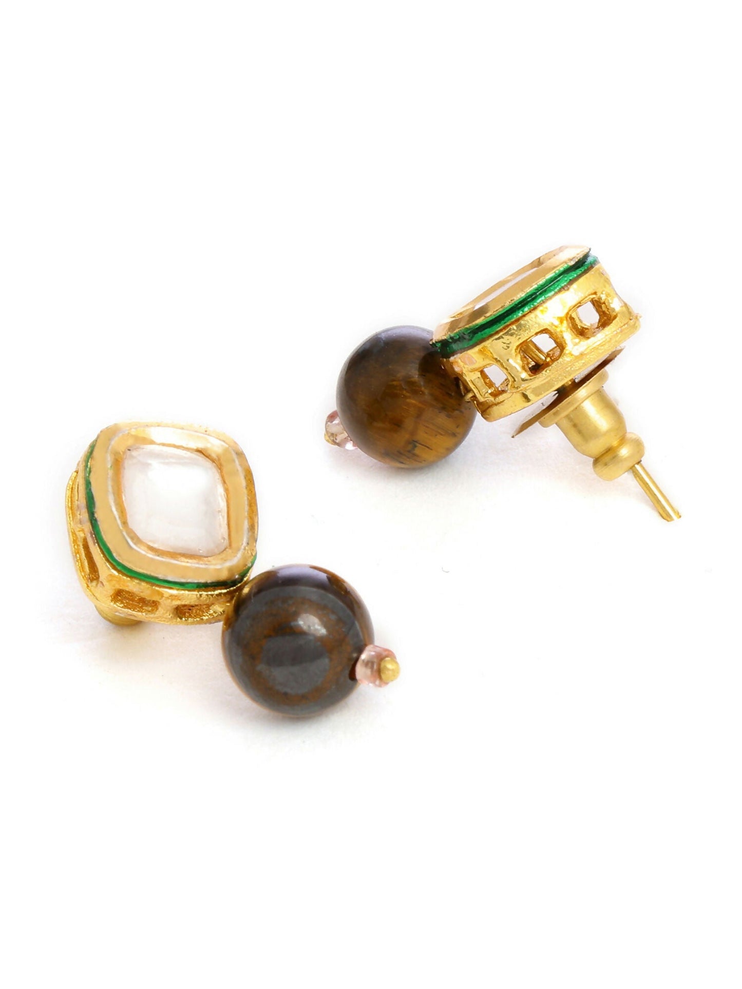 Ruby Raang Brown Tiger Eye Stone Kundan Studs | Swadesiicart