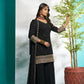 Aayaa Designer Faux Gorgette Embroidery Zari Sequins Thread work Full Flaired plazzo Suit with Dupatta - Black