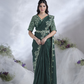 Green Two Tone Satin Silk Designer Ready to wear saree with stithced Blouse - Mohmanthan Aura | Swadesiicart