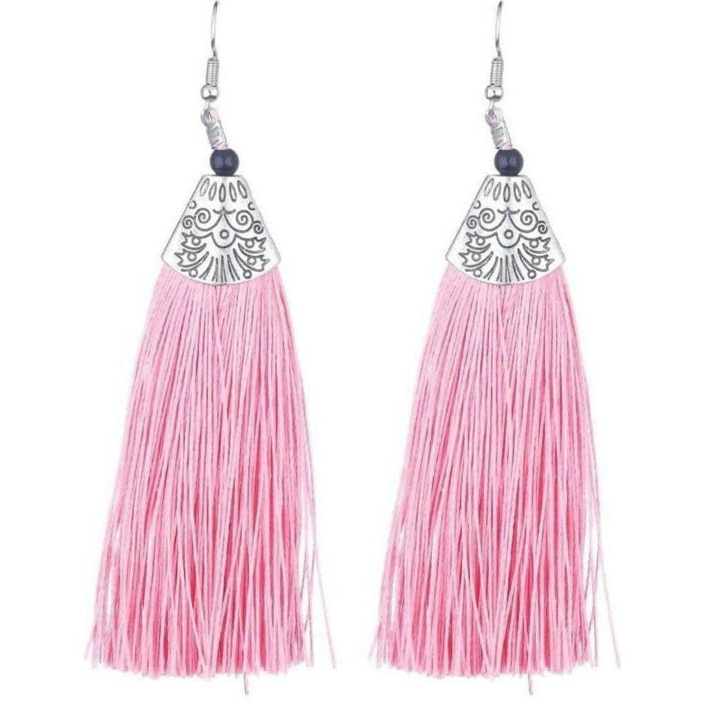 MS Fashion India Muskan Fancy Long Yarn Pink Tassel Earrings | Swadesiicart