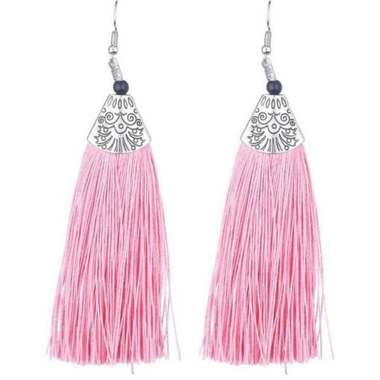MS Fashion India Muskan Fancy Long Yarn Pink Tassel Earrings | Swadesiicart