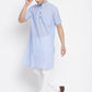 Even Apparels Blue Pure Cotton Men's H/S Kurta With Band Collar | Swadesiicart