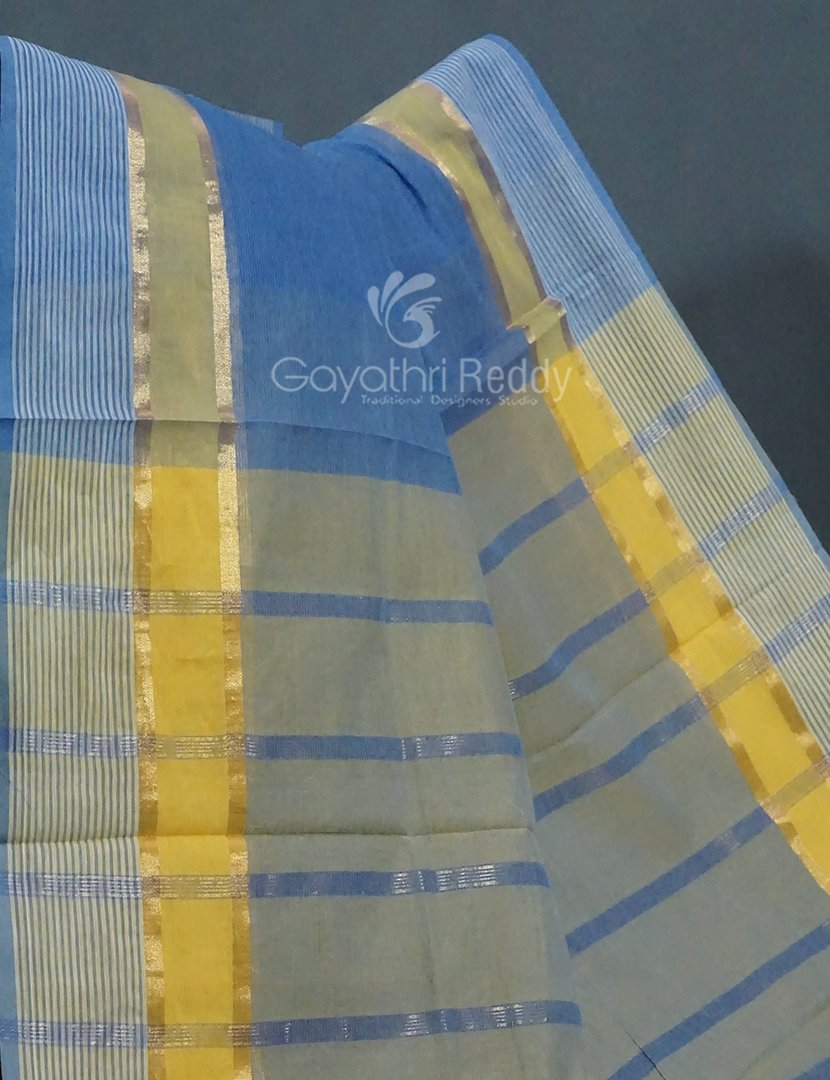 Dual Shades of Cloud Blue Pure Mangalgiri Cotton By Gayathri Reddy Designer Studio | Swadesiicart