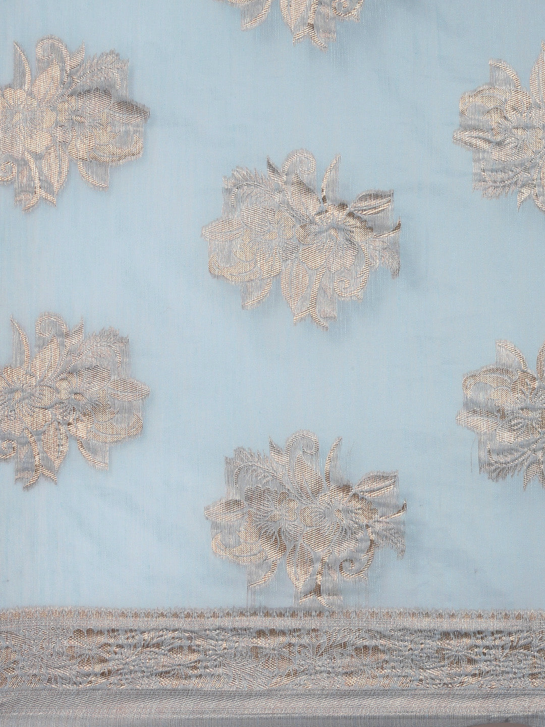 Saree Mall Turquoise Blue Floral Linen Blend Banarasi Saree | Swadesiicart