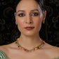Multi Colored Stone in Gold Choker with Earrings (Multi Color) - Ruby Raang | Swadesiicart