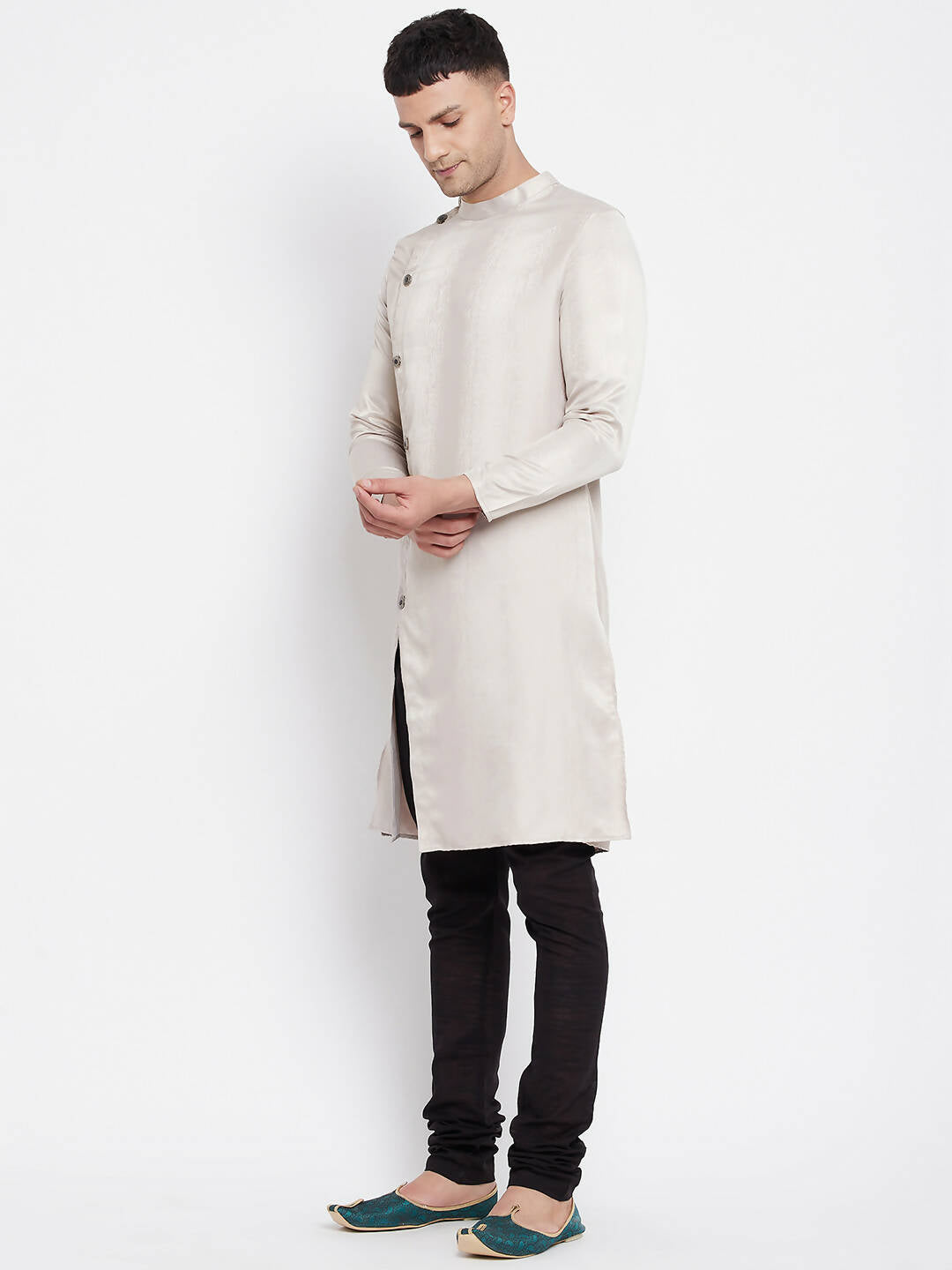 Even Apparels Beige Rayon Men's Sherwani Kurta With Asymetrical Cut | Swadesiicart