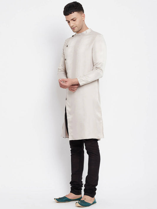 Even Apparels Beige Rayon Men's Sherwani Kurta With Asymetrical Cut | Swadesiicart
