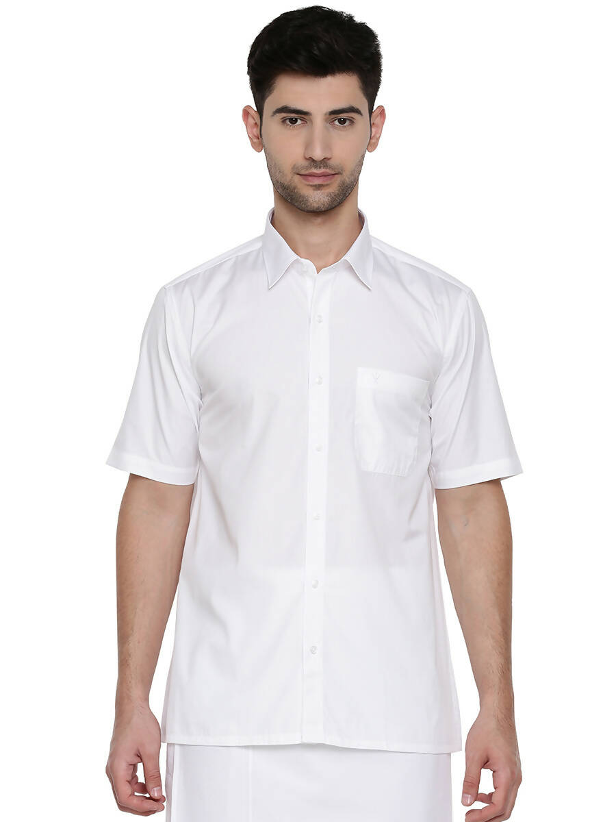 Ramraj Cotton Mens Half Sleeve Formal 100 % Cotton White Shirt | Swadesiicart