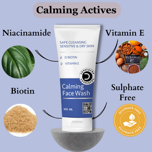 Dermistry Sensitive & Dry Skin Care Calming Soothing Face Wash Safe Cleansing D Biotin & Vitamin E - Swadesiicart