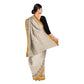 Exclusive Collection 100% Pure Cotton Off White Brown Saree With Printed Work - Swadesiicart