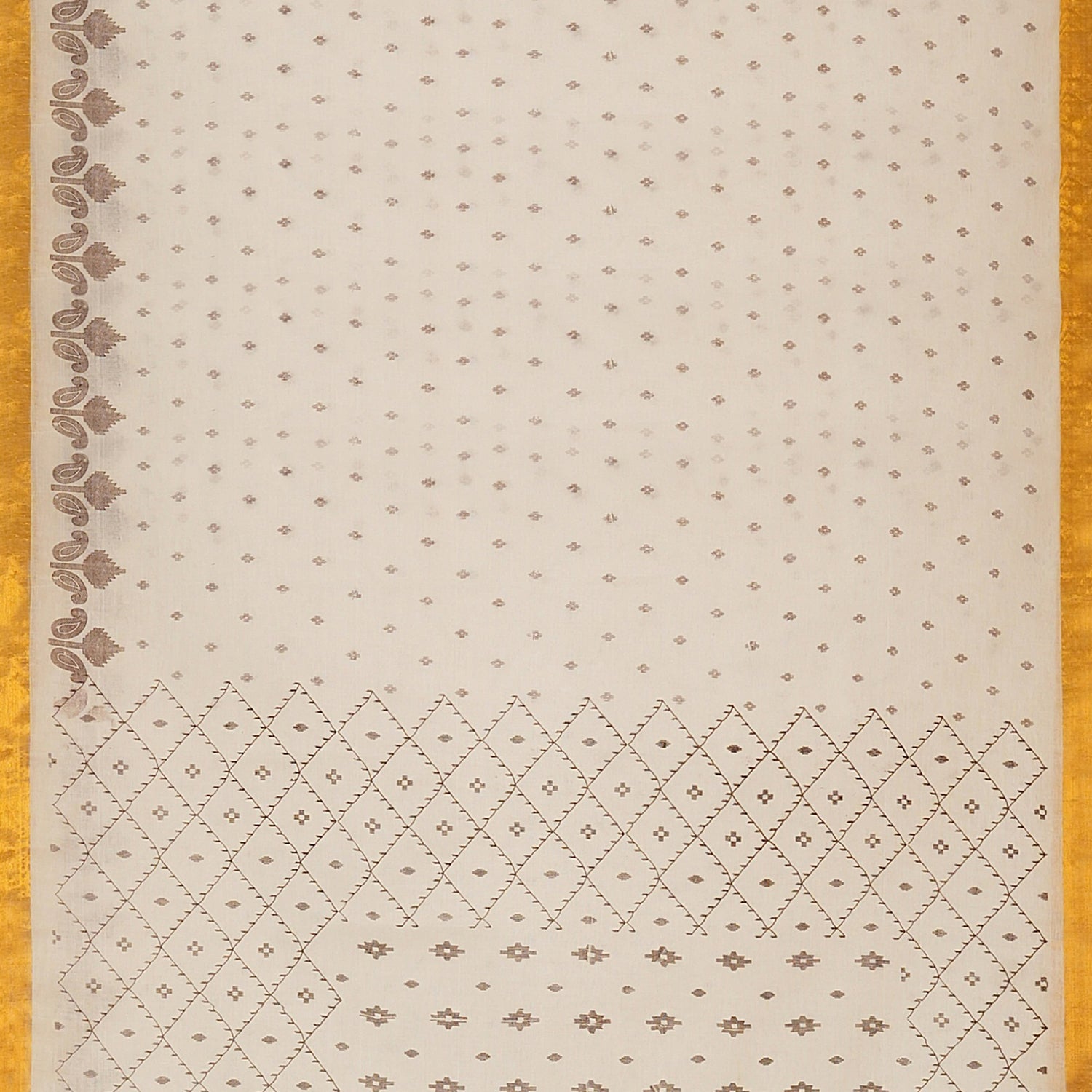 Exclusive Collection 100% Pure Cotton Off White Brown Saree With Printed Work - Swadesiicart
