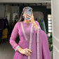 Lorenvalley Lavender Silver Glory Hotfix With Sequins and Thread Embroidery Work Lace Touch Up Gown with Dupatta | Swadesiicart