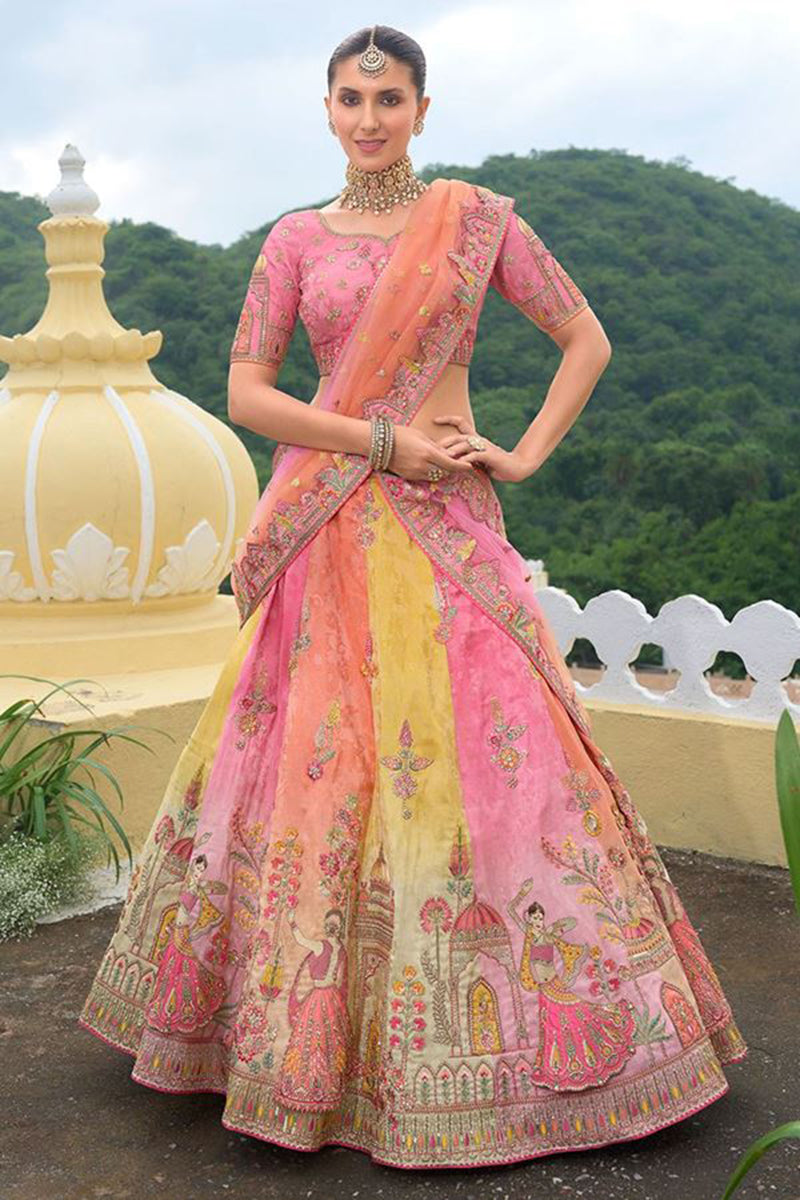 Monjolika Fashion Designer Silk Multi Color Bridal Wear Khatli Work Readymade Lehenga Choli - Swadesiicart