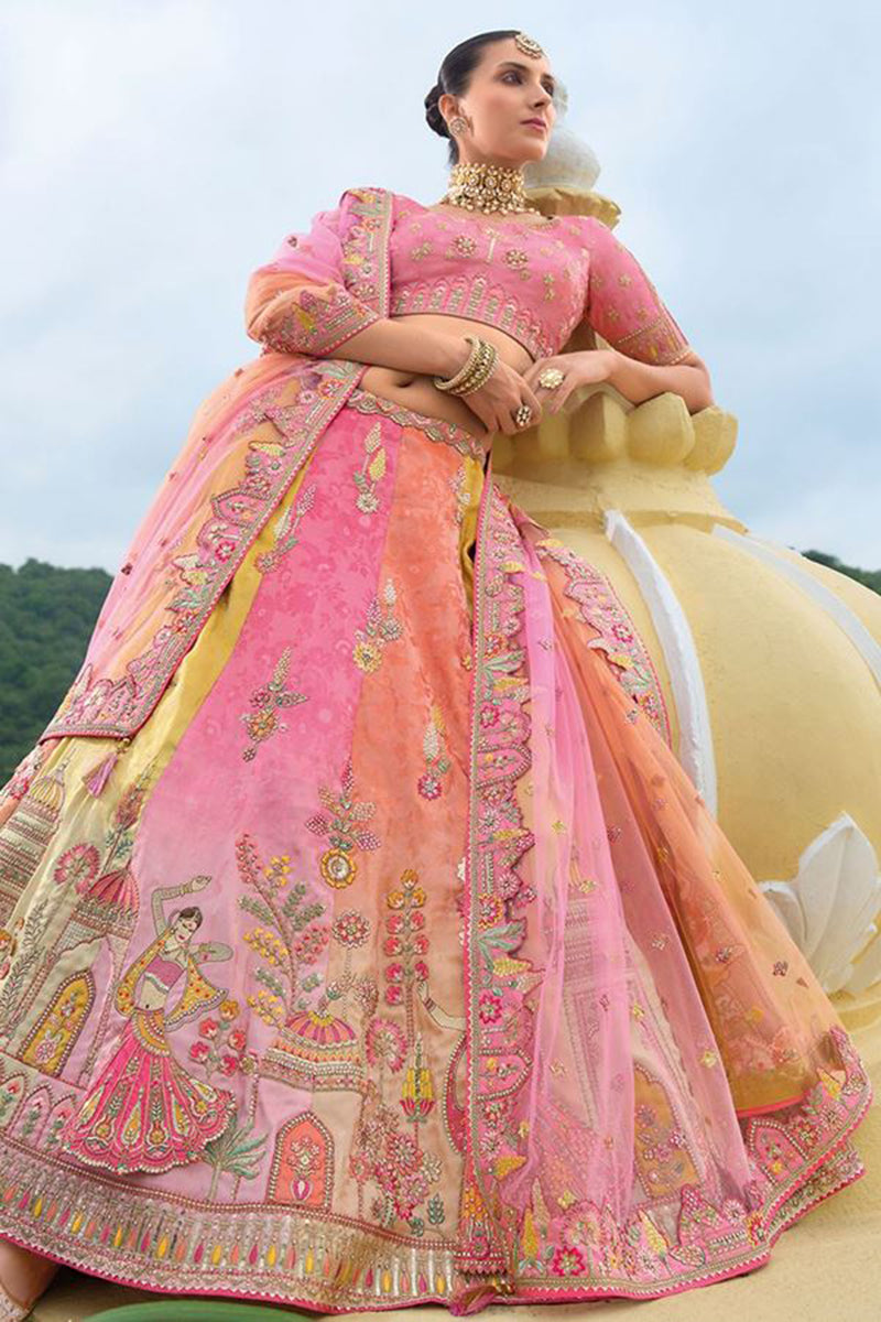 Monjolika Fashion Designer Silk Multi Color Bridal Wear Khatli Work Readymade Lehenga Choli - Swadesiicart
