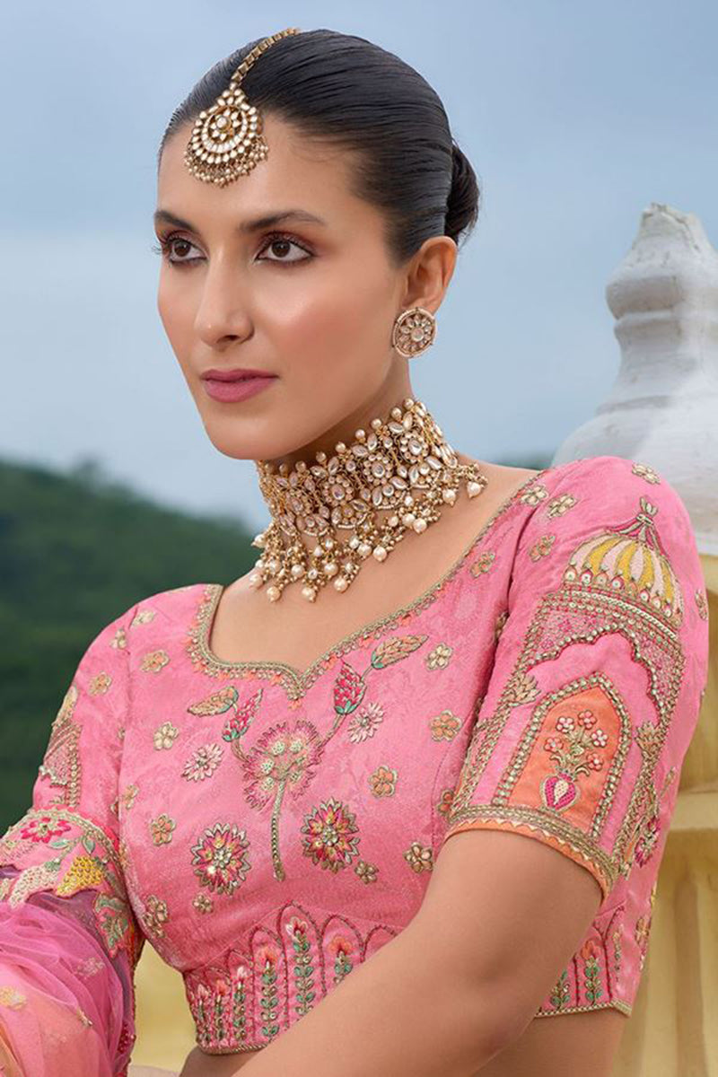 Monjolika Fashion Designer Silk Multi Color Bridal Wear Khatli Work Readymade Lehenga Choli - Swadesiicart