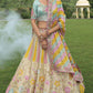 Monjolika Fashion Designer Silk Cream And Sky Blue Color Bridal Wear Khatli Work Readymade Lehenga Choli - Swadesiicart