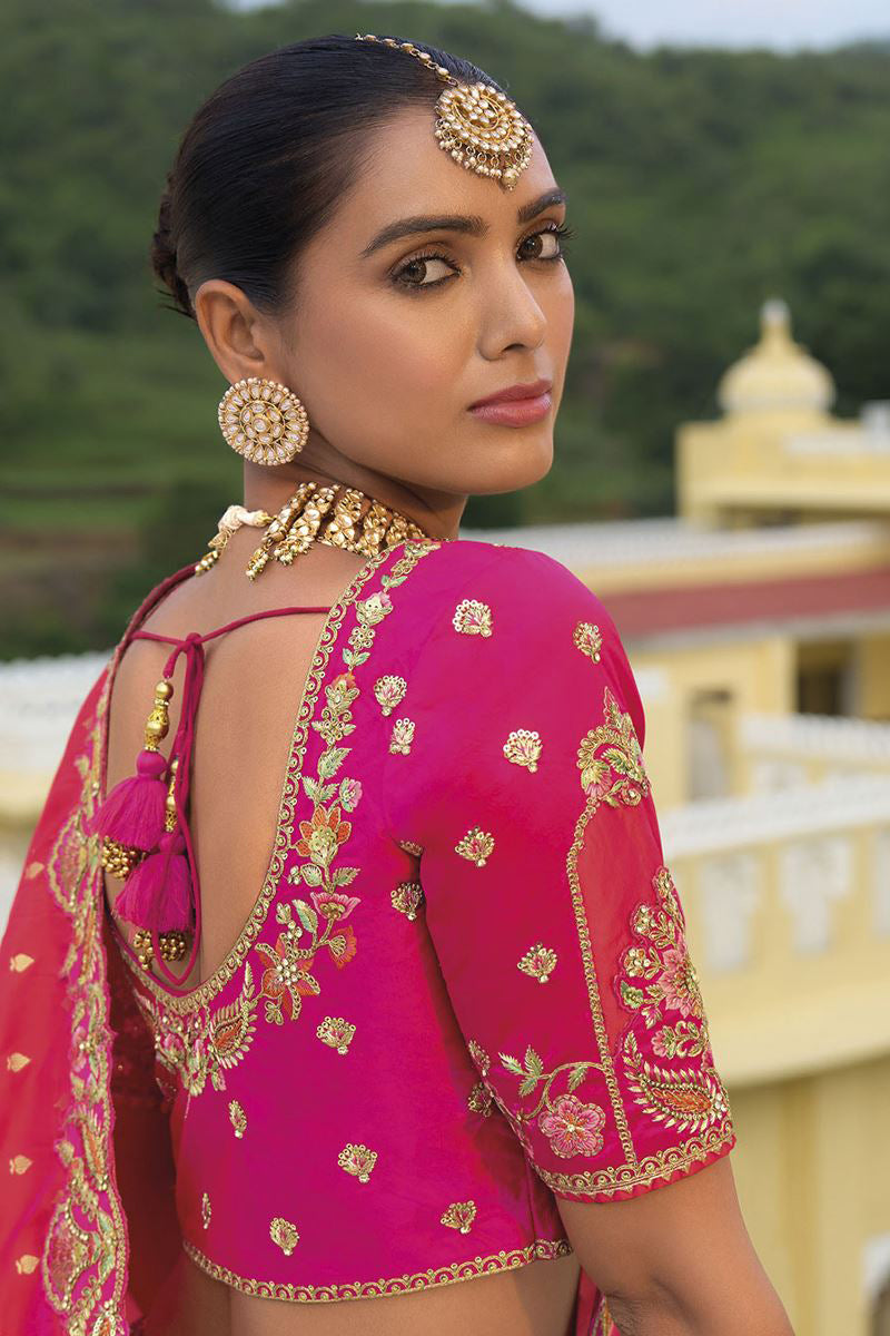 Monjolika Fashion Designer Silk Rani Pink Color Bridal Wear Khatli Work Readymade Lehenga Choli - Swadesiicart