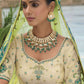 Monjolika Fashion Designer Silk Cream and Green Color Bridal Wear Khatli Work Readymade Lehenga Choli - Swadesiicart