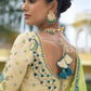 Monjolika Fashion Designer Silk Cream and Green Color Bridal Wear Khatli Work Readymade Lehenga Choli - Swadesiicart