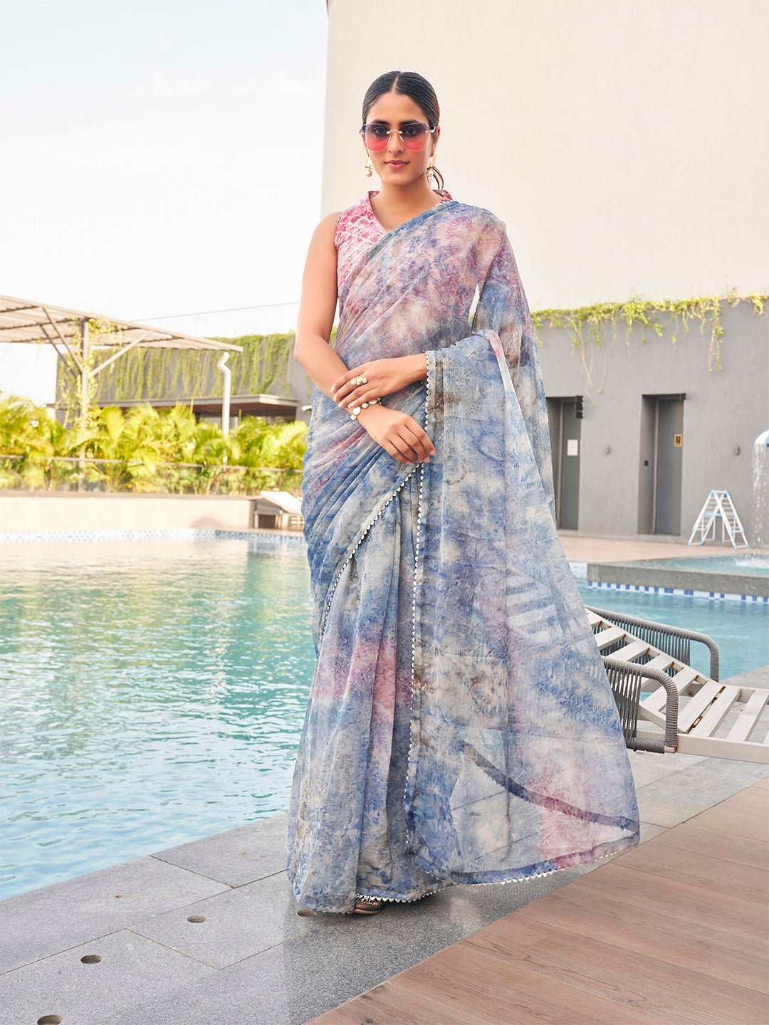 Tikhi Imli Tie and Dye Gotta Patti Chiffon Saree | Swadesiicart