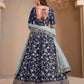 Monjolika Fashion Navy Blue Embroidered Art Silk Designer Lehenga Choli - Swadesiicart