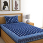 Rajasthan Decor Navy Blue Block Print 144 TC Cotton 1 Single Bedsheet with 2 Pillow Covers - Swadesiicart