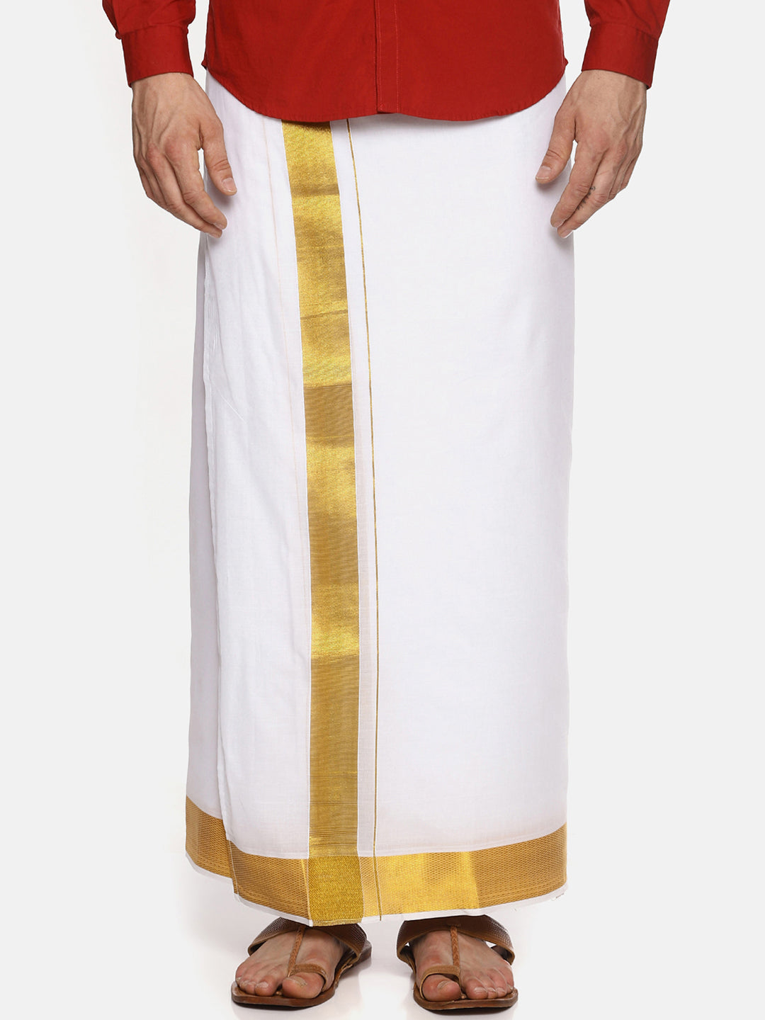 Sethukrishna Men White Solid Double Layer Readymade Dhoti | Swadesiicart