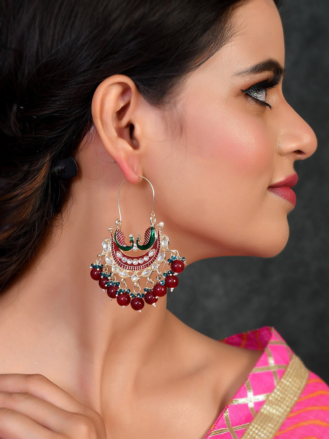 Shoshaa Women Maroon Contemporary Chandbalis Earrings | Swadesiicart