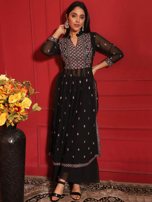 Kalini Embroidered Pleated Thread Work Kurta with Sharara | Swadesiicart