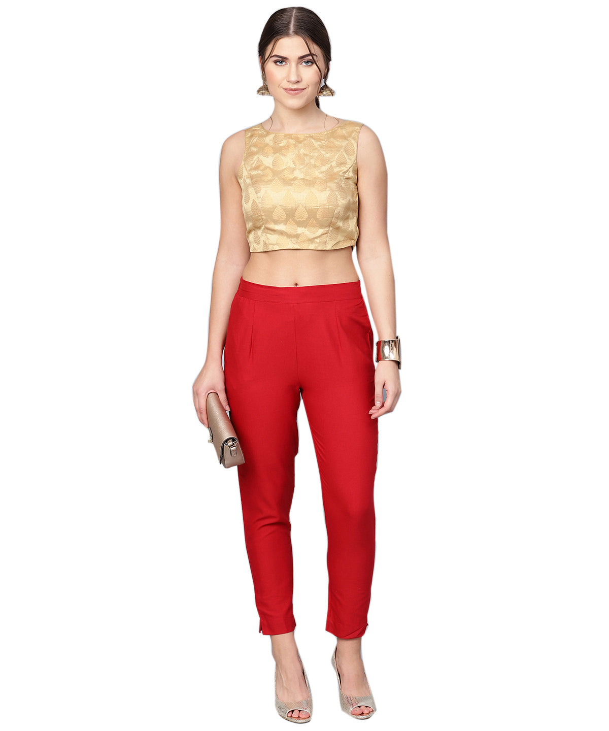 Juniper Women Red Cotton Flex Solid Slim Fit Pant/Slim Pant | Swadesiicart
