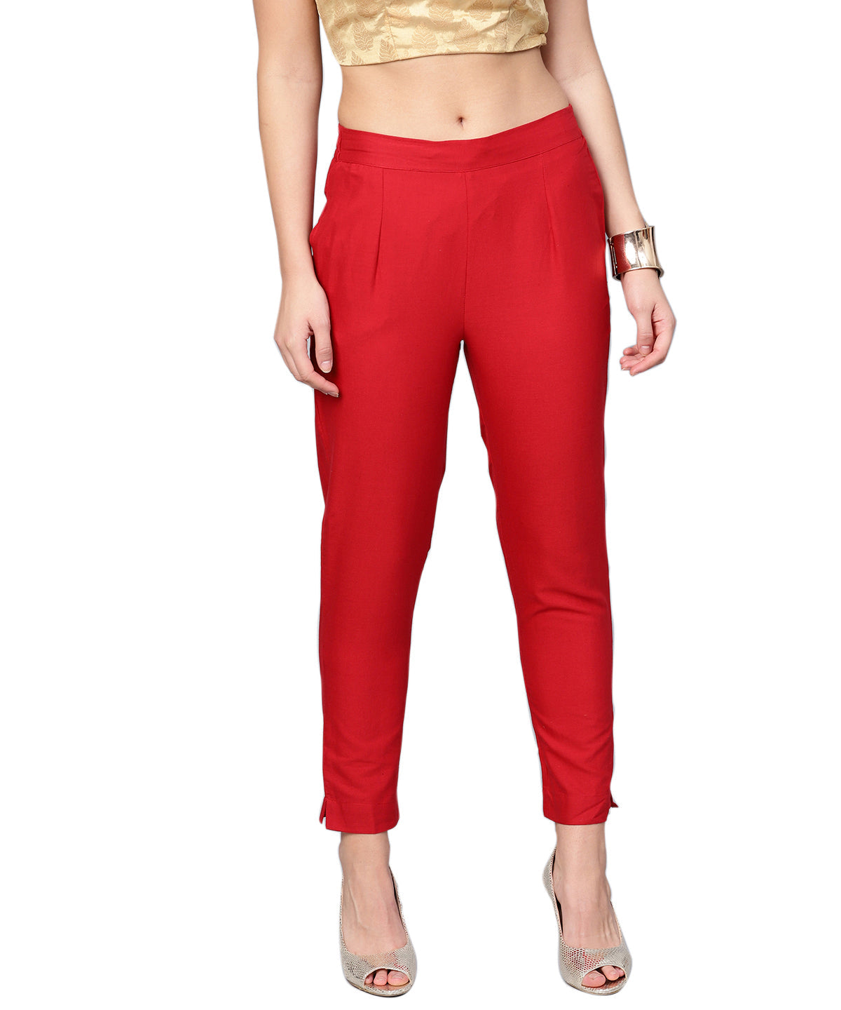 Juniper Women Red Cotton Flex Solid Slim Fit Pant/Slim Pant | Swadesiicart