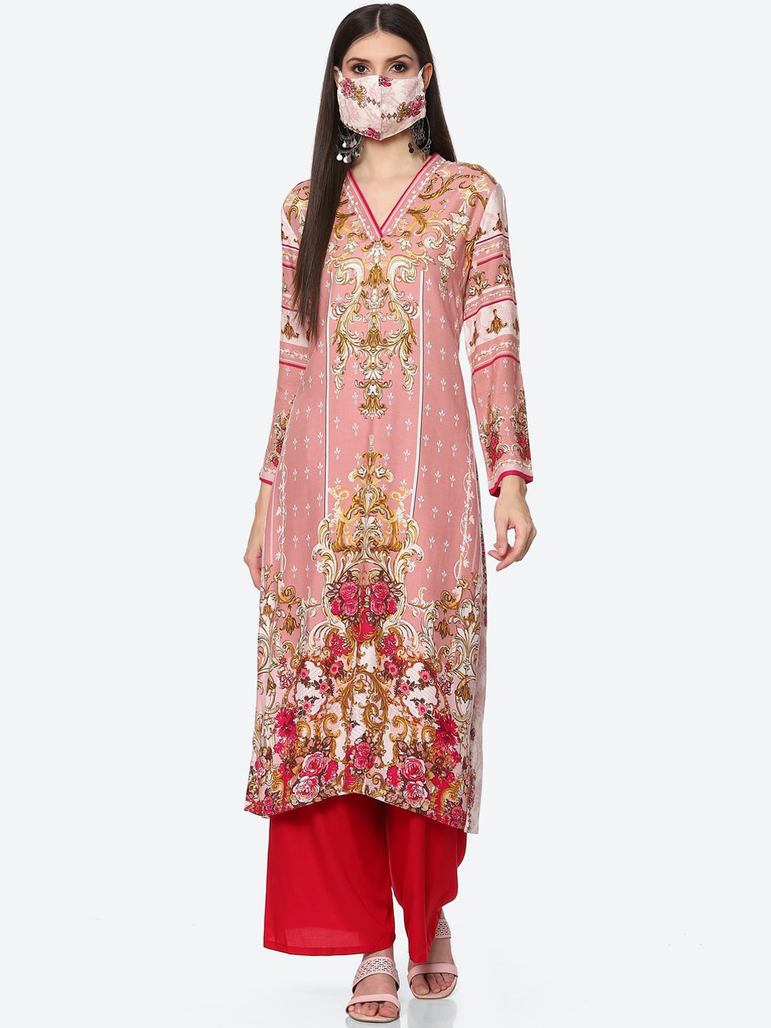 Biba Women Pink Floral Printed Kurta - Swadesiicart