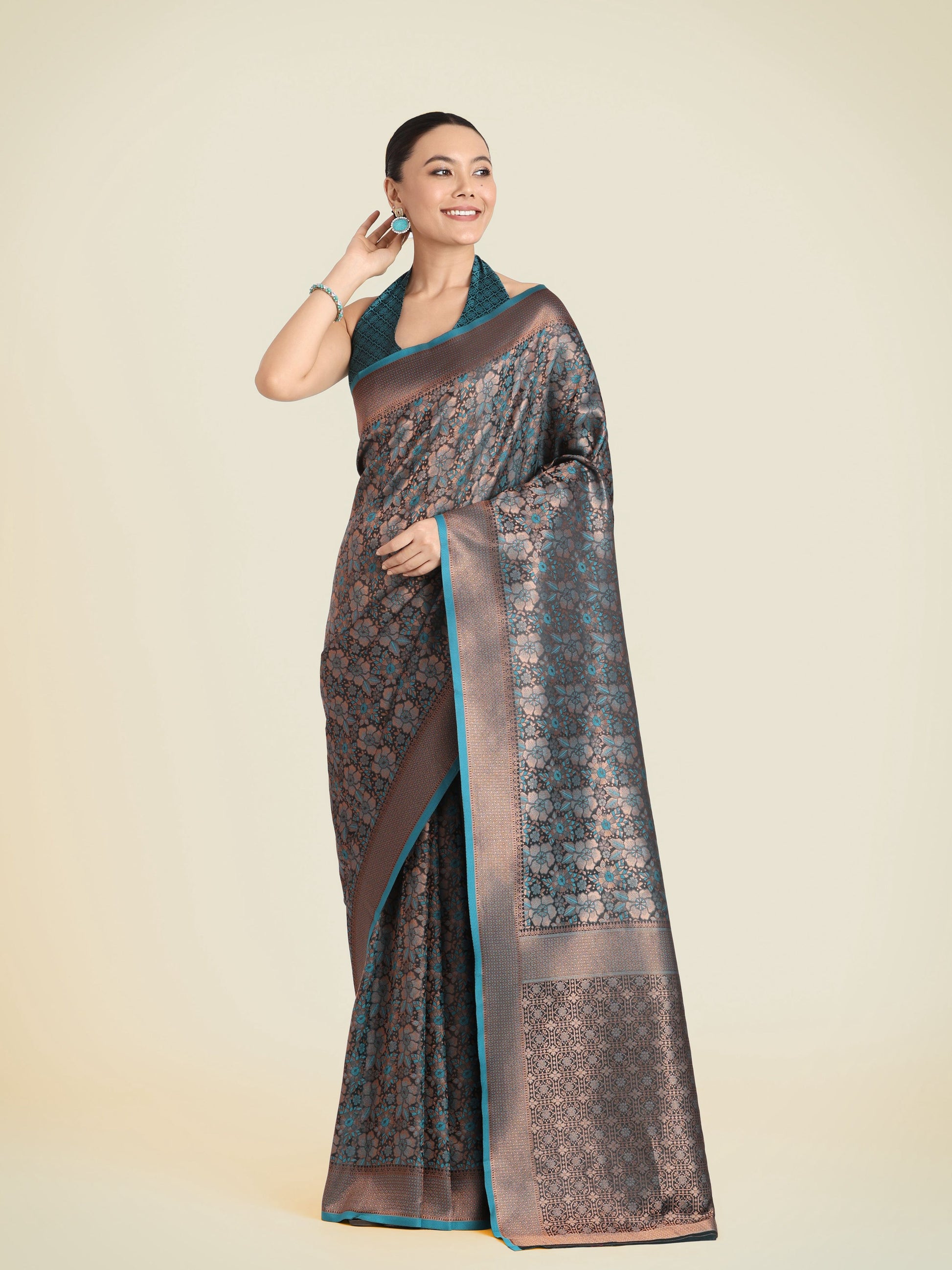 Monjolika Fashion Teal Color Banarasi Silk Woven Saree | Swadesiicart