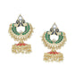 Shoshaa Gold-Polished Green Enamelled Peacock Shaped Jhumkas | Swadesiicart