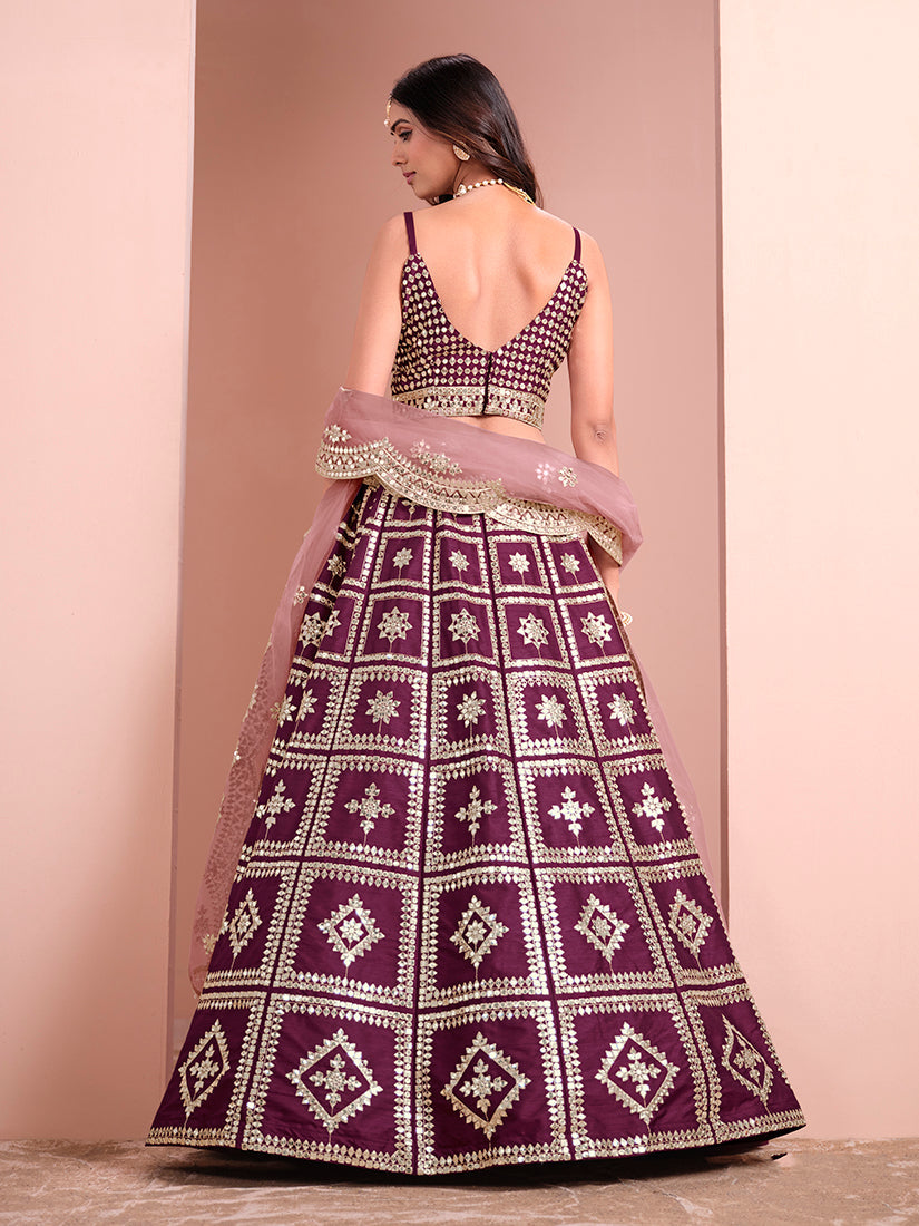 Monjolika Fashion Purple Embroidered Art Silk Trendy A Line Lehenga Choli - Swadesiicart