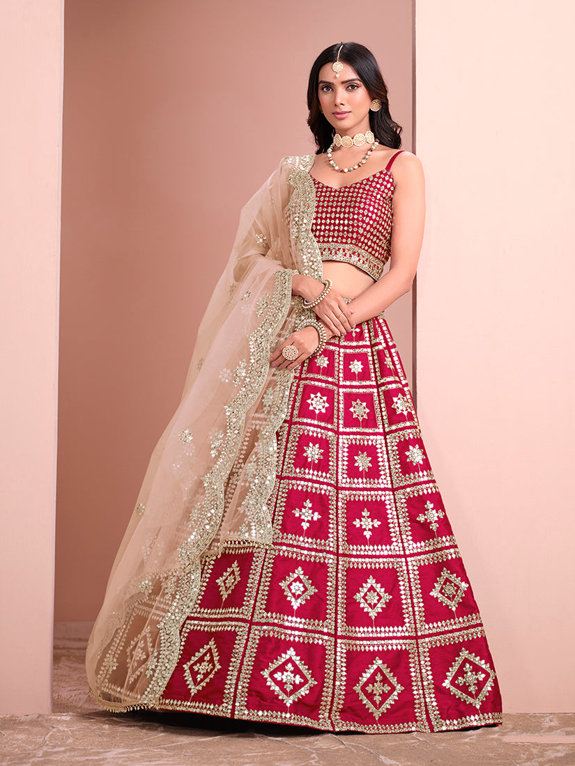 Monjolika Fashion Rani Embroidered Art Silk Trendy A Line Lehenga Choli - Swadesiicart