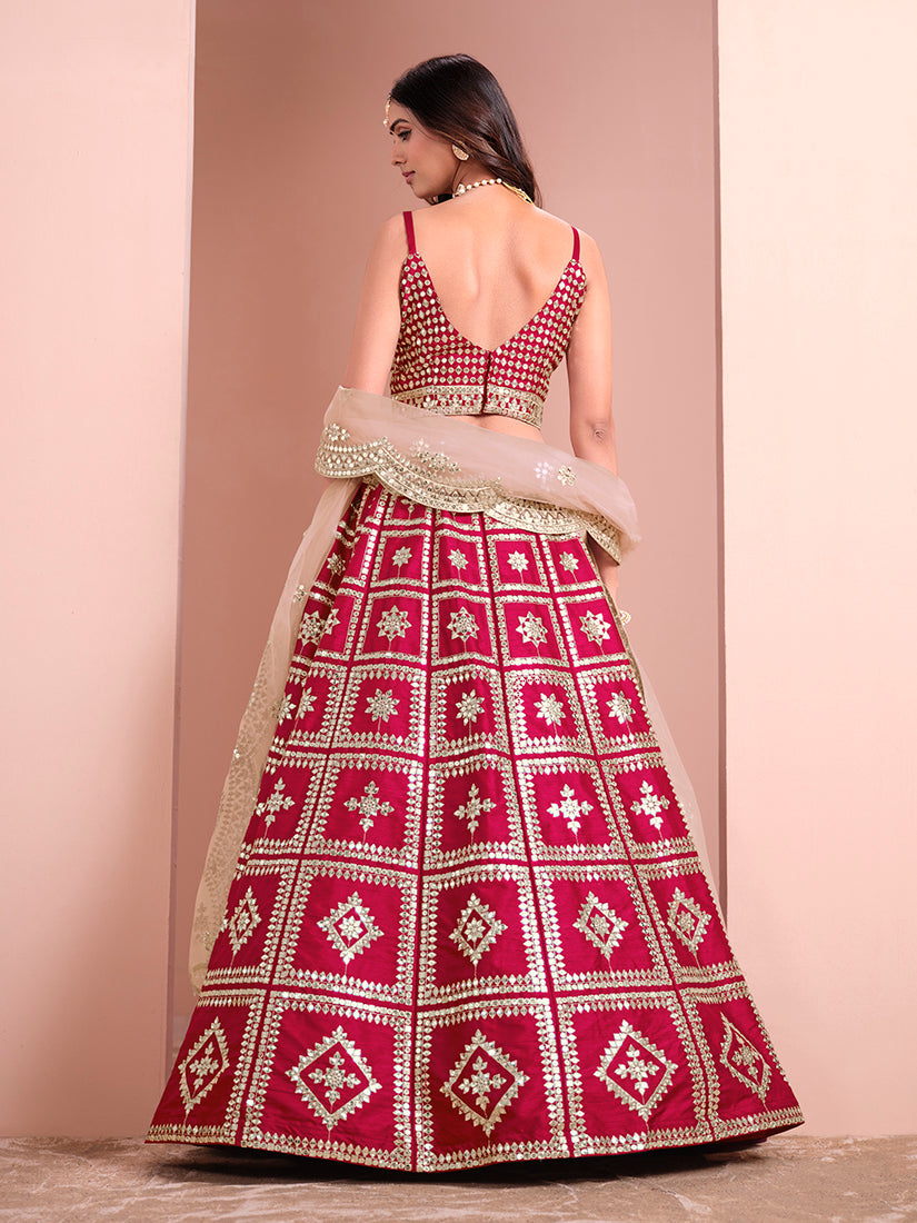 Monjolika Fashion Rani Embroidered Art Silk Trendy A Line Lehenga Choli - Swadesiicart