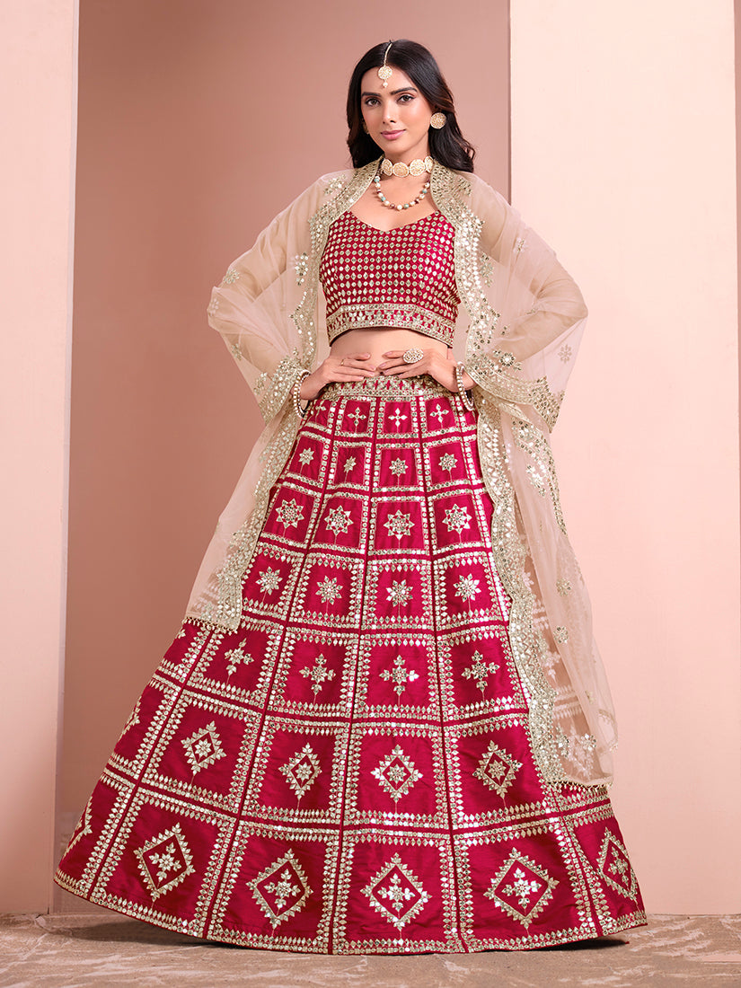 Monjolika Fashion Rani Embroidered Art Silk Trendy A Line Lehenga Choli - Swadesiicart
