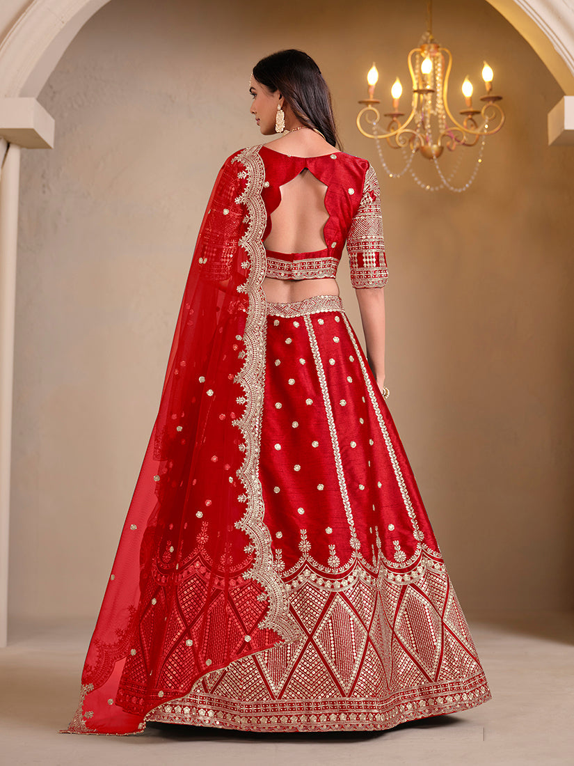Monjolika Fashion Art Silk Embroidered Red Lehenga Choli - Swadesiicart