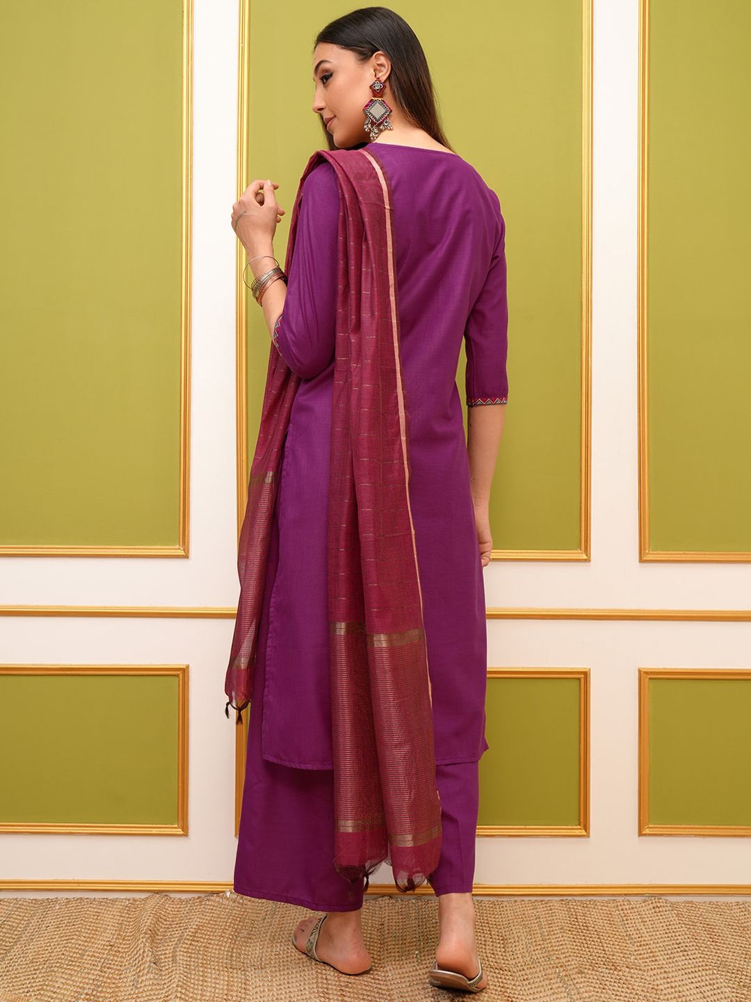 Vishudh Magenta Embroidered Kurta & Palazzos With Dupatta - Swadesiicart