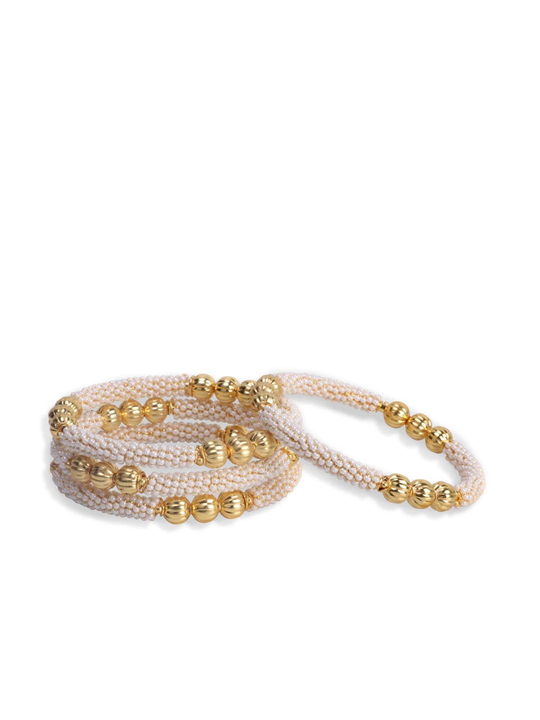 Gold-Polished Alloy Pearl With Gold Studs Bangles - The Pari - The Pari - Dinesh Associates